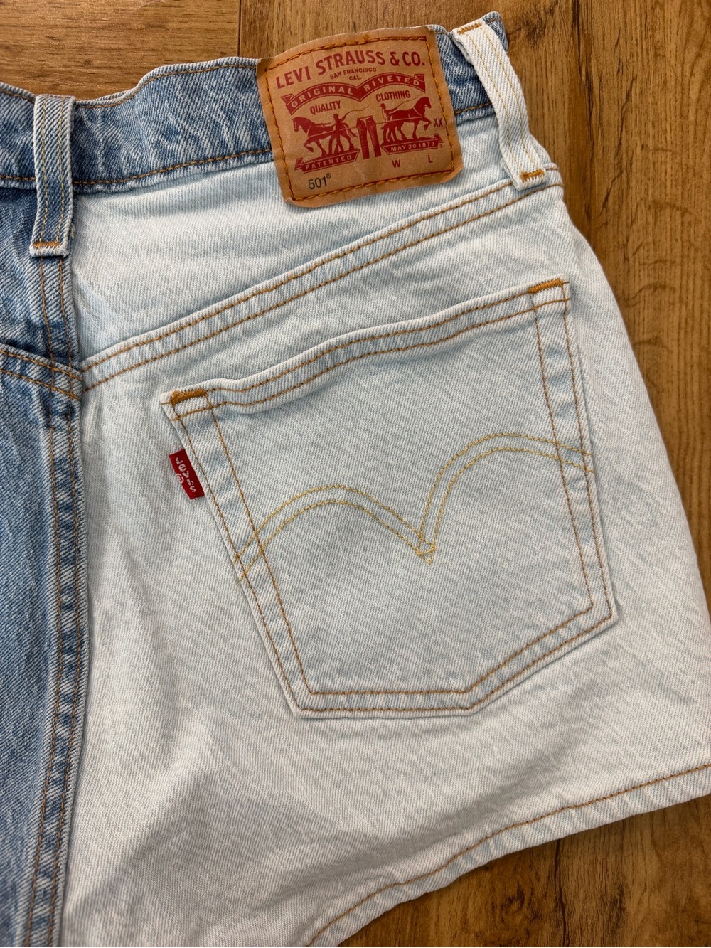 Levi’s 501 Original Two-Tone Denim Shorts W27 Colorblock Button Fly - Picture 6 of 8